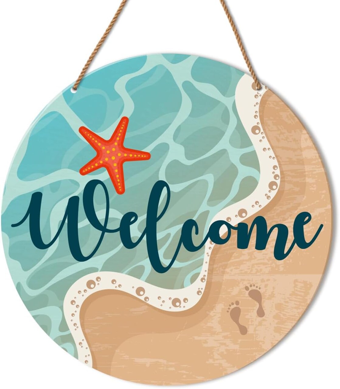Beach Welcome Sign for Front Door, Summer Beach Welcome Sign Decor for Home Door Coastal House Front Porch Sea Wall Decorations Wooden Hanging Sign